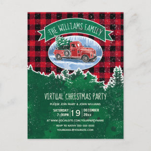 Invitation Carte Postale Fête de Noël virtuelle Camion Vintage Rouge Plat