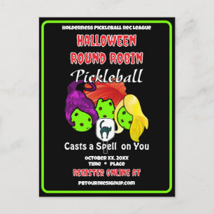 Invitation Carte Postale Fête de pickleball Halloween Les sorcières jettent