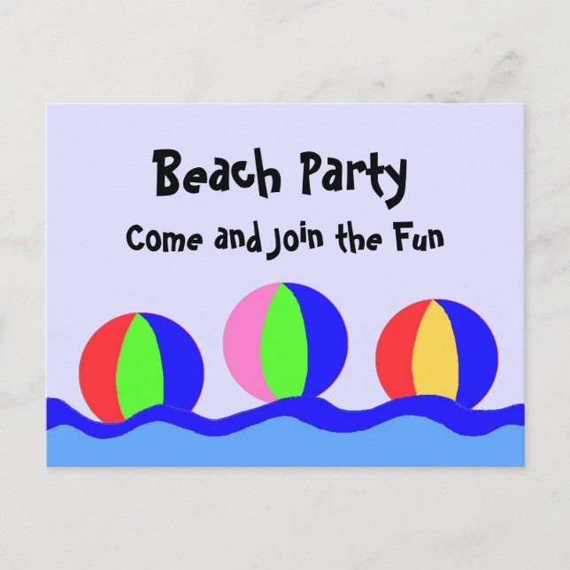 Invitation Carte Postale Fête de plage avec ballons de plage (Devant)