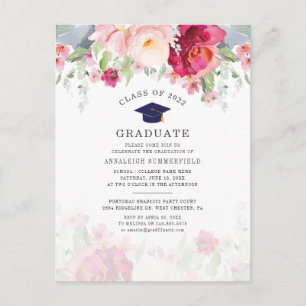 Invitation Carte Postale Fête de remise des diplômes Fleurs Roses Modernes 