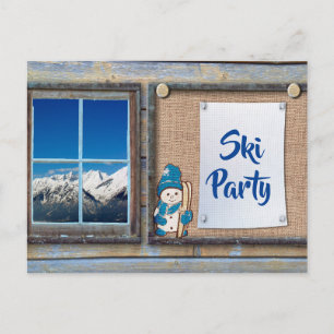 Invitation Carte Postale Fête de ski sur tableau d'affichage