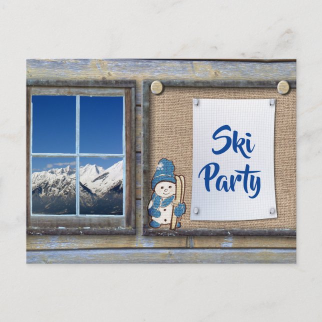 Invitation Carte Postale Fête de ski sur tableau d'affichage (Devant)