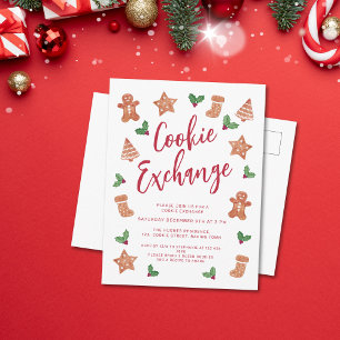 Invitation Carte Postale Fête d'échange de biscuits de Noël