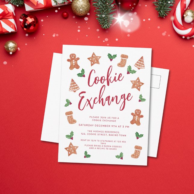 Invitation Carte Postale Fête d'échange de biscuits de Noël  (Créateur téléchargé)