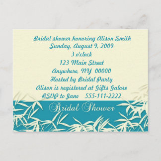 Invitation Carte Postale Fête des mariées Bambou Crème Turquoise