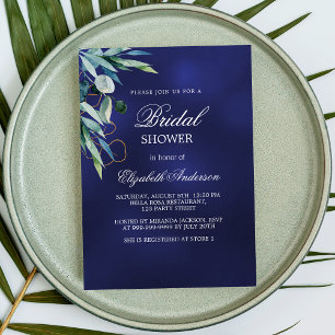 Invitation Carte Postale Fête des mariées bleu marine verdure élégant