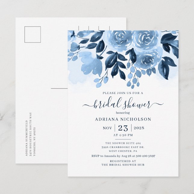 Invitation Carte Postale Fête des mariées botanique florale Script Watercol (Devant / Derrière)
