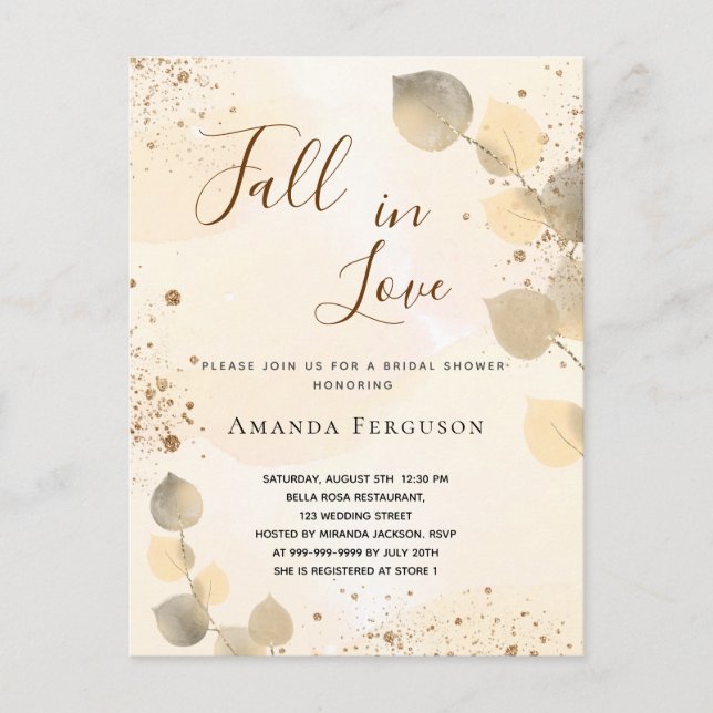 Invitation Carte Postale Fête des mariées chute de parties scintillant doré (Devant)