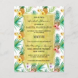 Invitation Carte Postale Fête des mariées d'ananas et d'hibiscus tropicaux
