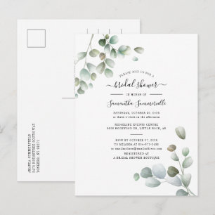 Invitation Carte Postale Fête des mariées de script botanique Eucalyptus Gr