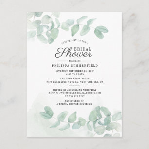 Invitation Carte Postale Fête des mariées Eucalyptus Vert Succulent Floral