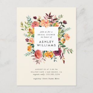 Invitation Carte Postale Fête des mariées florale Blush & Burgundy Marsala