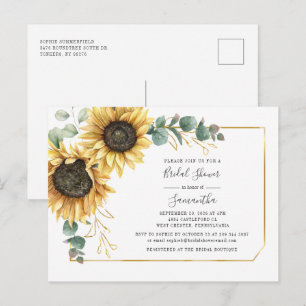 Invitation Carte Postale Fête des mariées florale de tournesol Eucalyptus