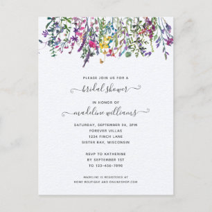 Invitation Carte Postale Fête des mariées florale fleur sauvage