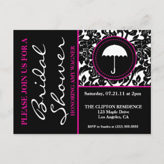 Invitation Carte Postale Fête des mariées gothique noir et blanc/rose