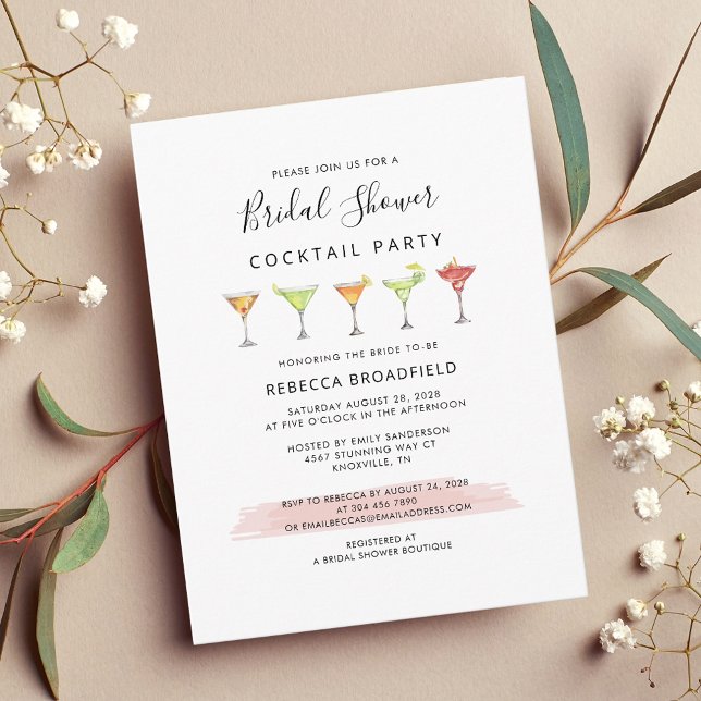 Invitation Carte Postale Fête des mariées moderne Cocktail Party (Elegant Cocktail Party Bridal Shower Invitation)