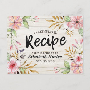 Invitation Carte Postale Fête des mariées Recette Aquarelle Fleur Rustique 