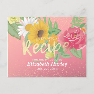 Invitation Carte Postale Fête des mariées Recette Rose Fleur rose Parties s