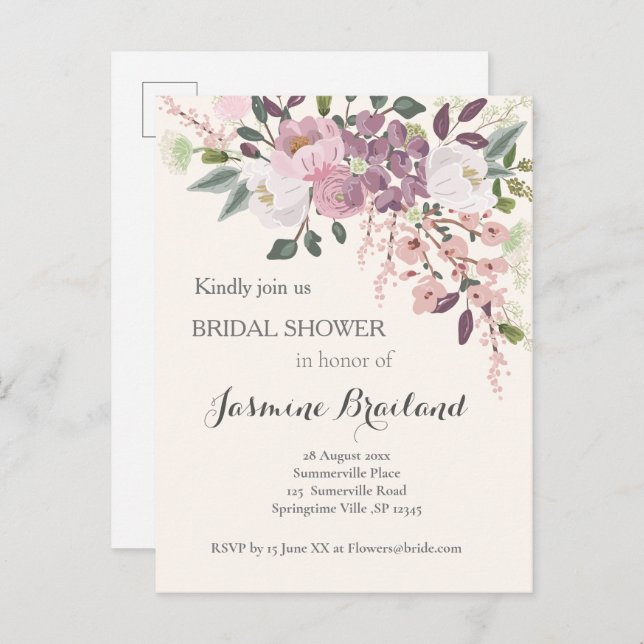 Invitation Carte Postale Fête des mariées Ressort rose (Devant / Derrière)