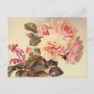 Invitation Carte Postale Fête des mariées Rose vintage