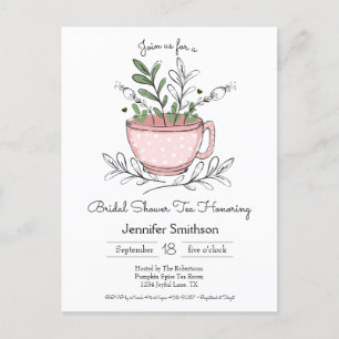 Invitation Carte Postale Fête des mariées Thé Whimsical Main Drag Tea Cup