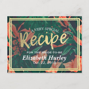 Invitation Carte Postale Fête des mariées Tropical Floral Gold Frame Recett