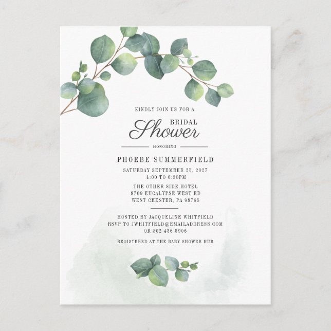 Invitation Carte Postale Fête des mariées Verdure Eucalyptus Aquarelle (Devant)