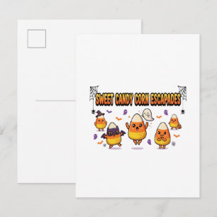 Invitation Carte Postale Fête d'Halloween avec des bonbons de maïs mignons