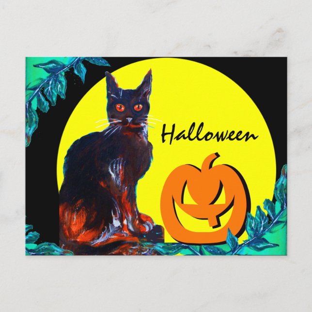 INVITATION CARTE POSTALE FÊTE D'HALLOWEEN BLACK CAT 2 (Devant)