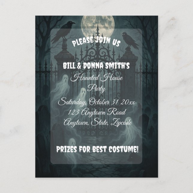 Invitation Carte Postale Fête d'Halloween du cimetière éffrayant (Devant)