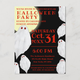 Invitation Carte Postale Fête d'Halloween éffrayant White Ghosts