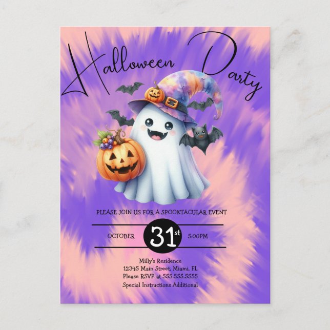 Invitation Carte Postale Fête d'Halloween Ghost Tie Dye Dessinée à la main  (Devant)