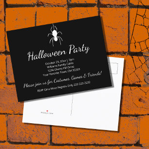Invitation Carte Postale Fête d'Halloween Gothique Blanc Araignée Noire