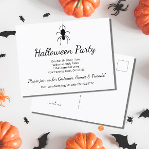 Invitation Carte Postale Fête d'Halloween Spider noir blanc