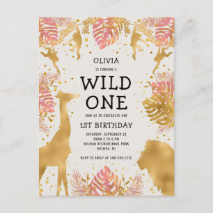 Invitation Carte Postale Fête du 1er anniversaire des filles Rose Pêche Saf
