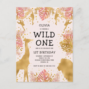 Invitation Carte Postale Fête du 1er anniversaire des filles Safari Jungle 