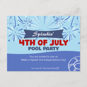 Invitation Carte Postale Fête du 4 juillet Splashin' au bord de la piscine