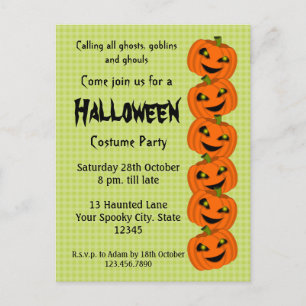 Invitation Carte Postale Fête du costume Citrouille d'Halloween