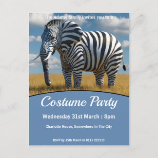 Invitation Carte Postale Fête du déguisement zébrée de l'éléphant