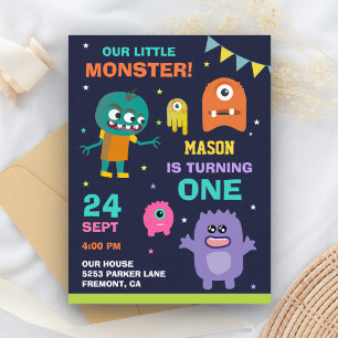 Invitation Carte Postale Fête du premier anniversaire de Little Monster