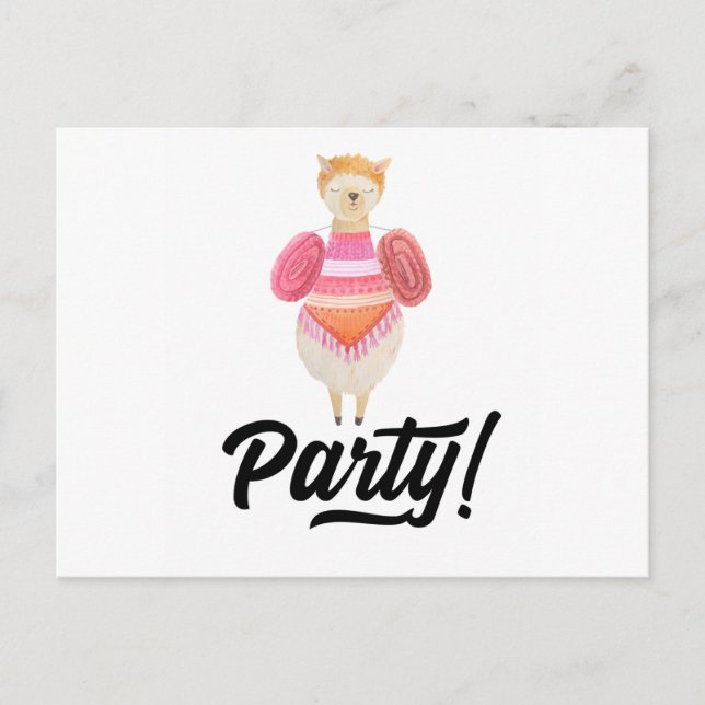 Invitation Carte Postale Fête! Lama à l'aquarelle (Devant)