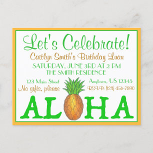 Invitation Carte Postale Fête Luau de l'île tropicale Ananas Hawaï Party Al