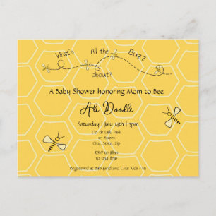 Invitation Carte Postale Fête prénatale "Maman à Bébé abeille" au miel jaun