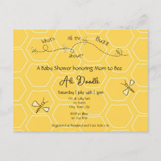 Invitation Carte Postale Fête prénatale "Maman à Bébé abeille" au miel jaun