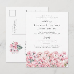 Invitation Carte Postale FÊTE SURPRISE 21e Anniversaire Fleur de Naissance