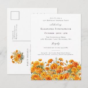 Invitation Carte Postale FÊTE SURPRISE Anniversaire 21 ans Fleur de naissan