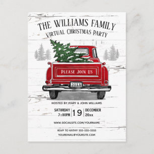 Invitation Carte Postale Fête virtuelle russe de Noël Camion rouge Vintage