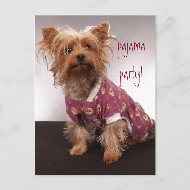 Invitation Carte Postale Fête Yorkie en Pyjama (Devant)