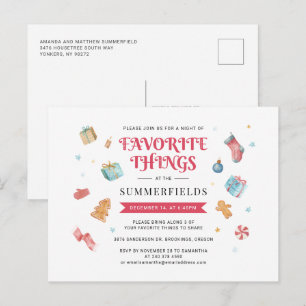 Invitation Carte Postale Fêtes de Noël Choses préférées Fête d'échange de c