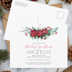Invitation Carte Postale Fêtes de Noël Open House Party Floral